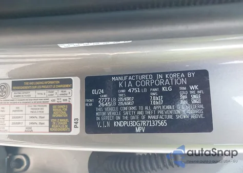 2024 Kia Sportage Hybrid Lx z USA, uszkodzony, nr VIN KNDPU3DG7R7137565